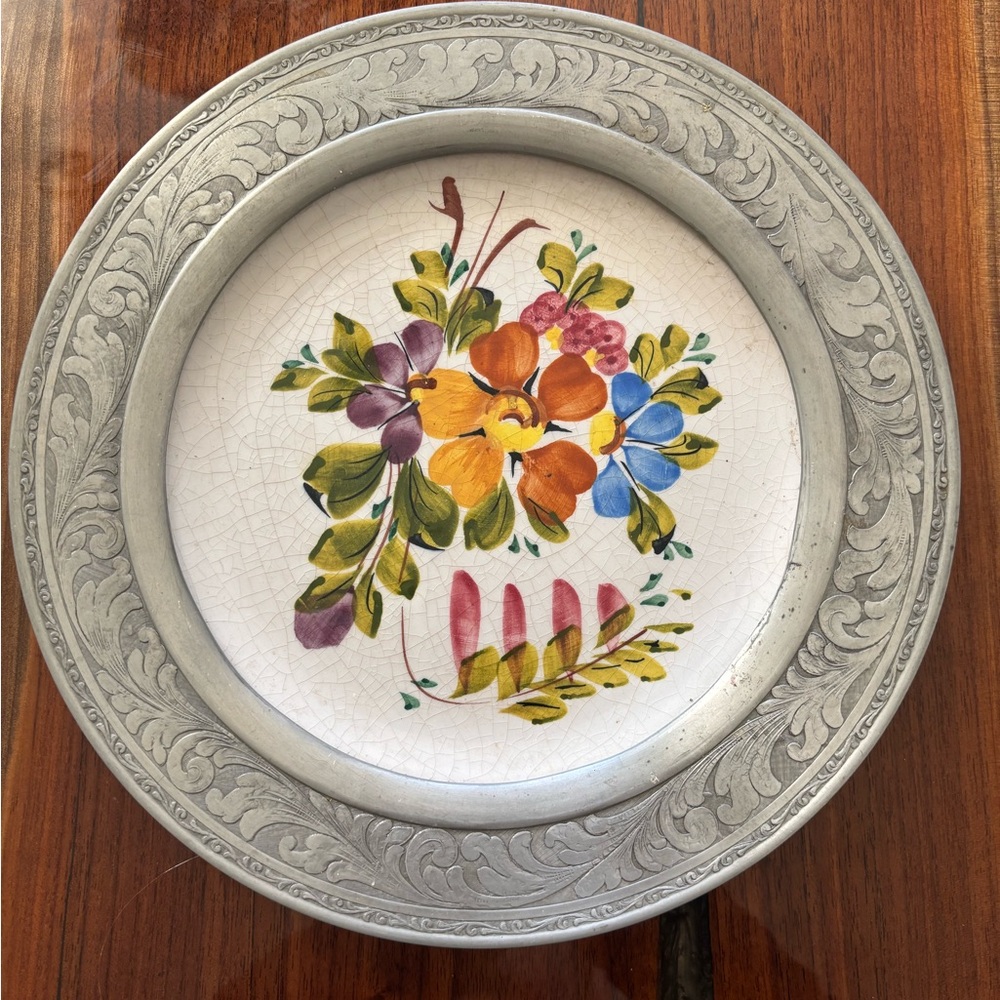 Rein Zion pewter plate ring on German hand painted plate.
